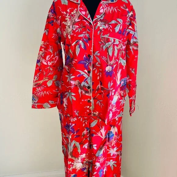BRAND NEW Bird Floral Printed Pajama Set, Adult Pj Set, Handmade Pj Night Suit - Picture 4 of 9